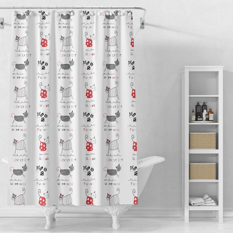 TIKABC Shower Curtain Liner, 4G PEVA Black and Red Kitten Shower Liner, Plastic Waterproof Shower Curtains, 72x72 inch with Grommet Holes 3 Magnetic Weights - Image 1
